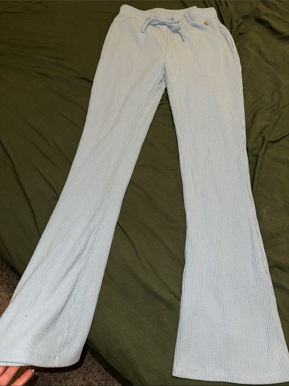 YoungLA Light Blue Ribbed Flare Drawstring Pants